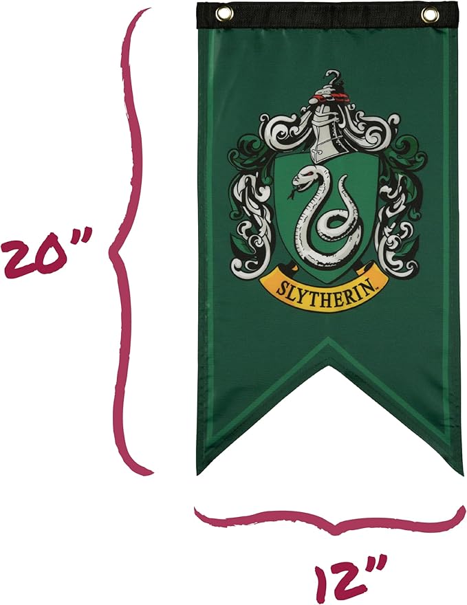 Conquest Journals Harry Potter Wizarding House Banner Flag Set, 12'' x 20'' Polyester Flags, Set of 5 Includes Hogwarts Crest, Gryffindor, Slytherin, Ravenclaw & Hufflepuff Banners, Birthday Party