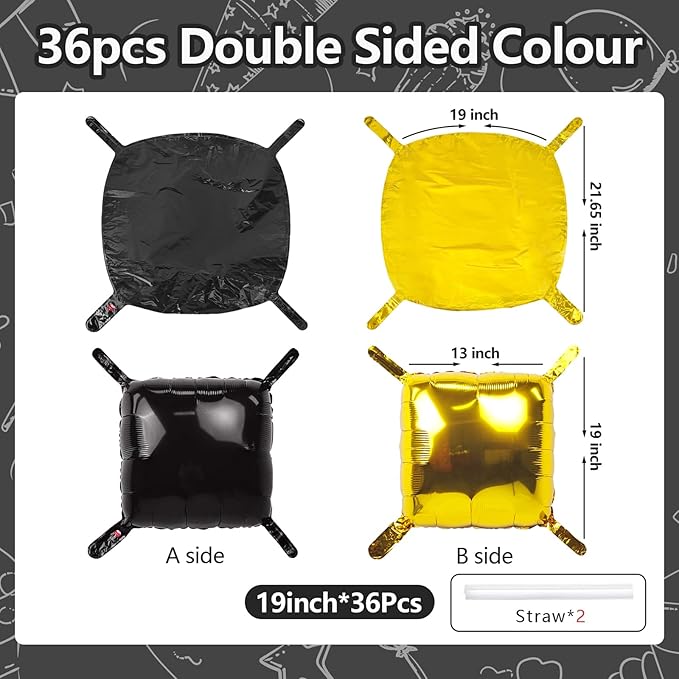 NISOCY 36PCS Black Gold Square Foil Balloons Wall Backdrop Double Sided Metallic Black Gold Balloon Arch Kit New Years Birthday Graduation Anniversary Engagement Bridal Baby Shower Party Decorations