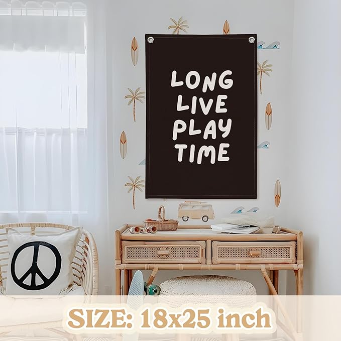 Playroom Decor,Play Room Wall Decor, Long Live Playtime Linen Banner,Baby Nursery Decor Wall Hanging Flag for Bedroom Playroom Classroom Kids Rroom 18x25 Inch