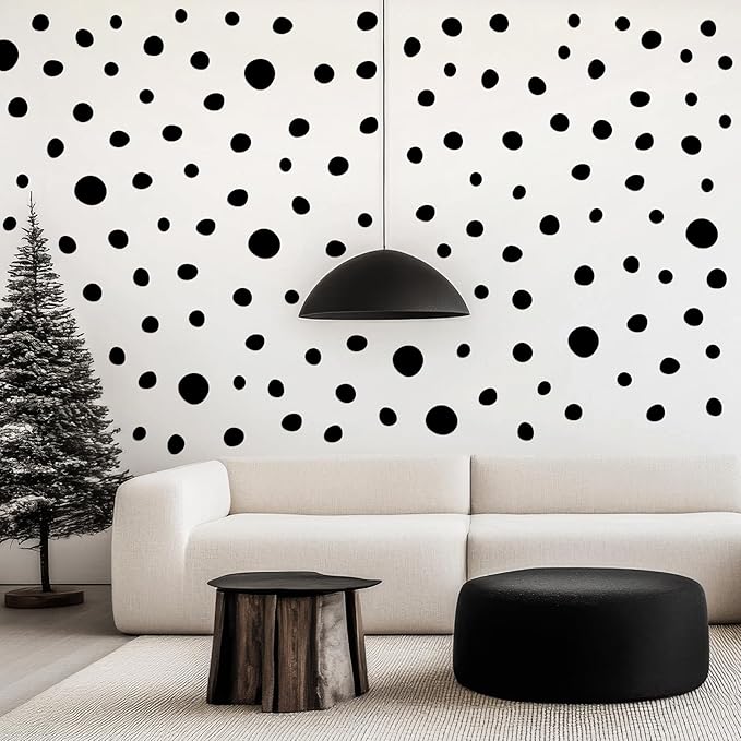 TaoBary 15 Sheet 300 Pcs Irregular Polka Dots Boho Wall Decal Terrazzo Playroom Bedroom Removable Modern Vinyl Boho Wall Stickers (Black)