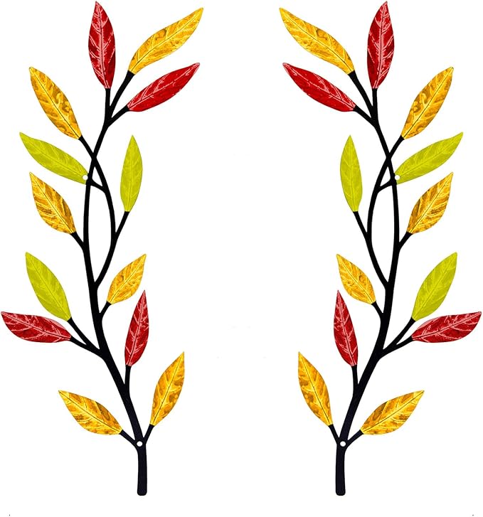 AHYS Metal Tree Leaf Wall Decor 2 PCS Rustic Vine Branch Leaf Wall Art for Living Room Bedroom Bathroom Decorations - Multi-color