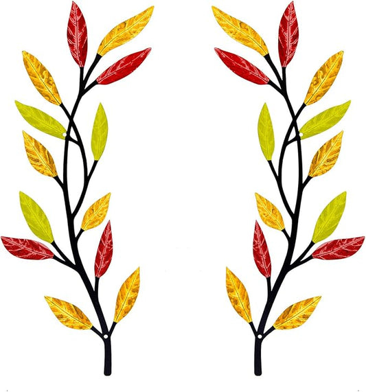 AHYS Metal Tree Leaf Wall Decor 2 PCS Rustic Vine Branch Leaf Wall Art for Living Room Bedroom Bathroom Decorations - Multi-color