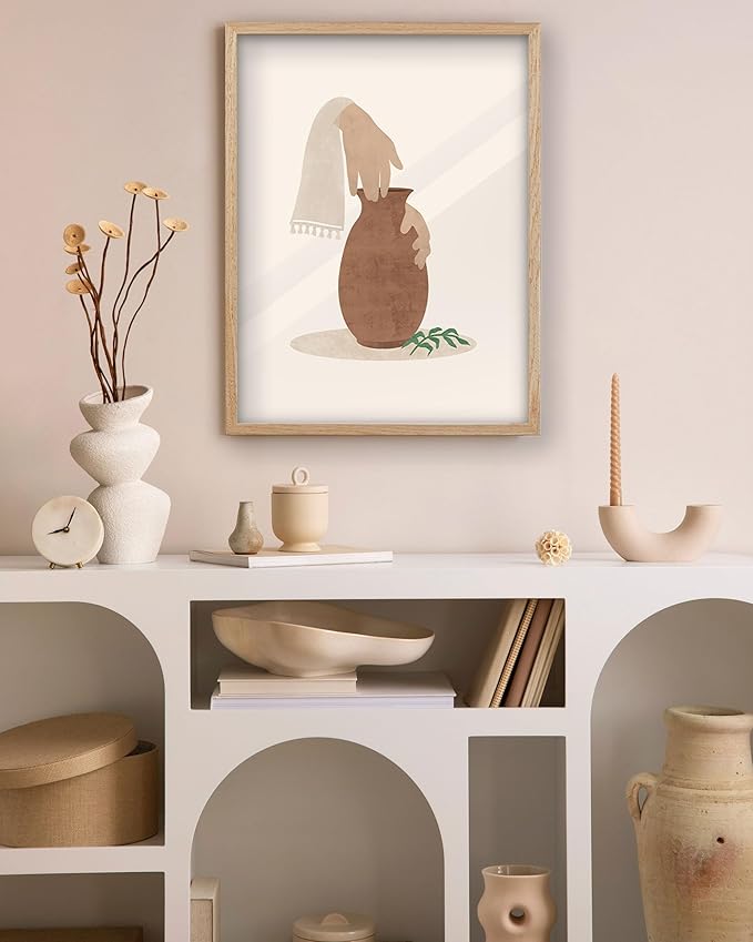 KensTro Natural OAK Wood Beige Boho Christian Framed Wall Art, 16x20 in Mid Century Christian Religious Canvas Wall Art,We are the Clay, You are the Potter, Isaiah 64:8,1Pack for Living Room Bedroom