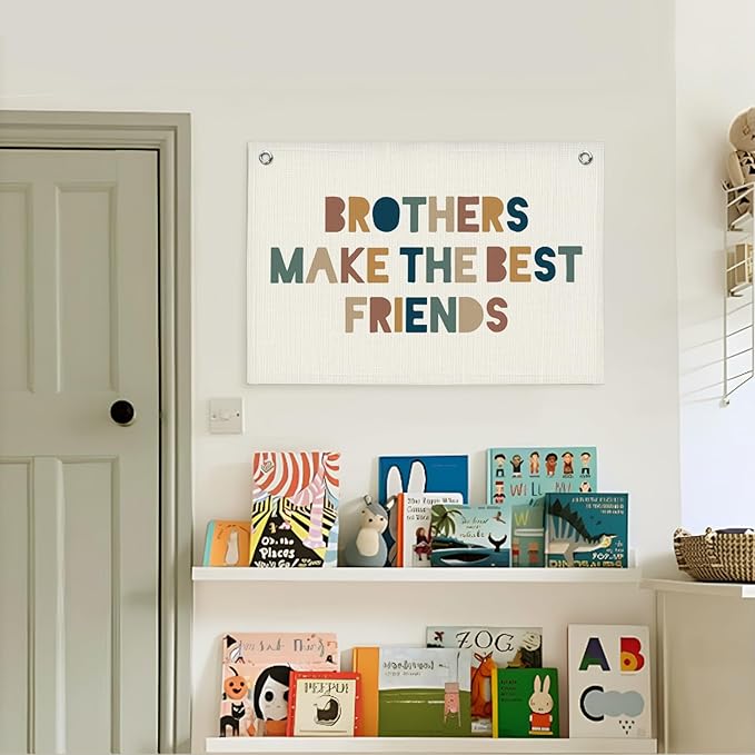 Lacama Brothers Make The Best Friends Linen Hanging Banner Flag Neutral Wall Sign Decor Gift for Nursery Bedroom Playroom Game Room Baby Kids Girl Boy Girl Teen Birthday Christmas Gift,30x20 in