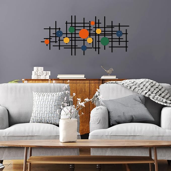 ruelen Set of 2 Minimalist Geometric Wall Decor - Modern Metal Wall Art for Living Room, Bedroom & Office – Abstract 2D Design in Bright Colorful Style