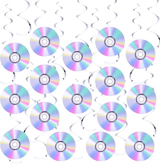 32Pcs 90's Party Decorations, Retro Theme Party Hanging Swirls CD Disco Cutout Wall Decor Sign for Music Party Y2k 1990's 2000s Birthday Dance Party Favors Supplies