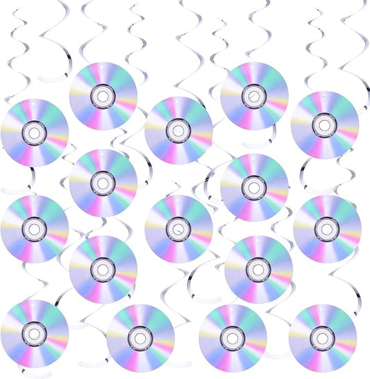 32Pcs 90's Party Decorations, Retro Theme Party Hanging Swirls CD Disco Cutout Wall Decor Sign for Music Party Y2k 1990's 2000s Birthday Dance Party Favors Supplies
