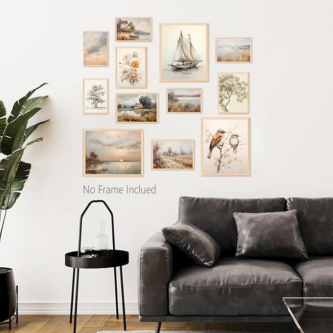 Aroutde Vintage Wall Art Prints Spring French Country Wall Decor Countryside Landscape Painting Canvas Wall Art French Farmhouse Pictures for Bedroom Living Room Gallery Wall Art Set of 12 (Unframed)