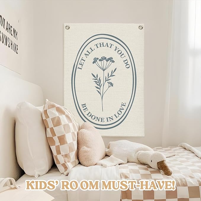 Christian Wall Art，Positive Affirmations Flower Wall Decor Banner，Let All That You Do Be Done in Love Wall Hanging Flag for Classroom Playroom Bedroom Nursery Dorm 18x25 Inch
