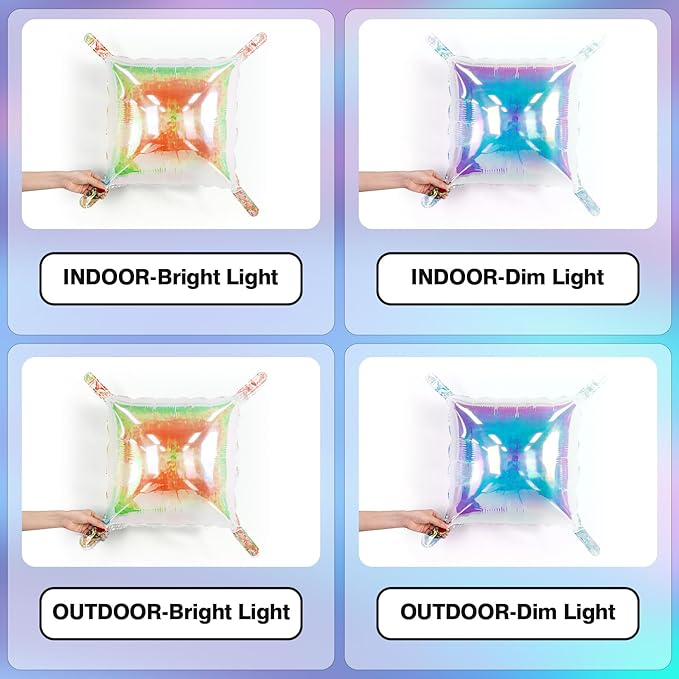 NISOCY 36PCS Iridescent Square Foil Balloons Wall Backdrop Holographic Balloons Tunnel Garland Arch Kit for Birthday Wedding Graduation Bridal Baby Shower New Year Rainbow Party Decorations