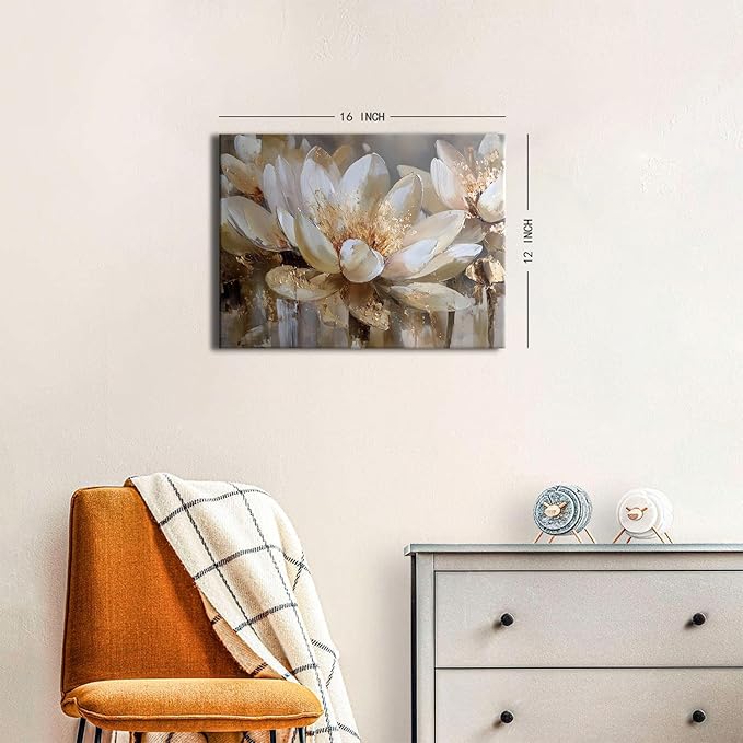 White Lotus Wall Art Zen Lotus Flower Pictures Wall Decor Abstract Floral Canvas Prints Poster for Yoga Spa Modern Meditation Spiritual Artwork for Bathroom Living Room Office Home Decoration 12x16"