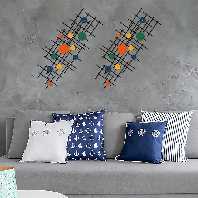 ruelen Set of 2 Minimalist Geometric Wall Decor - Modern Metal Wall Art for Living Room, Bedroom & Office – Abstract 2D Design in Bright Colorful Style