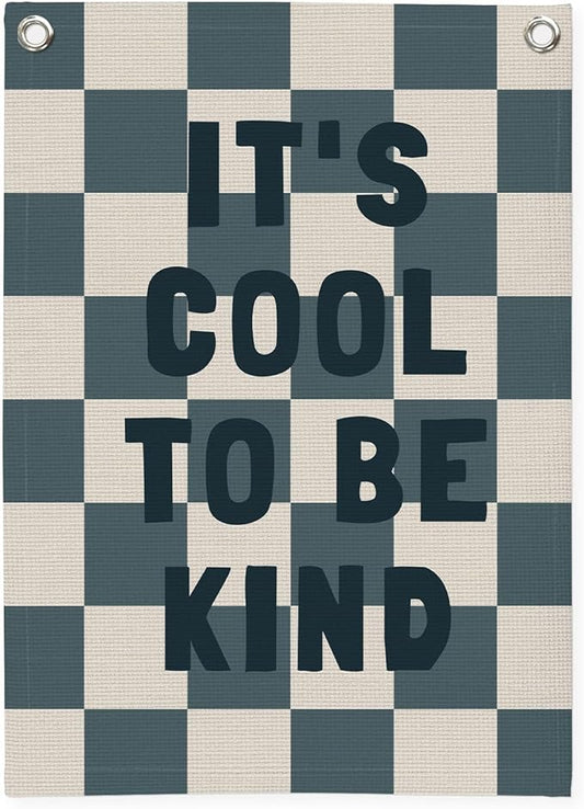 Kids Room Decor,Classroom Banner,It’s Cool to Be Kind,Nursery Decor,Positive Wall Hanging Flag for Bedroom Playroom Classroom Kids Rroom 18x25 Inch(Navy Blue)
