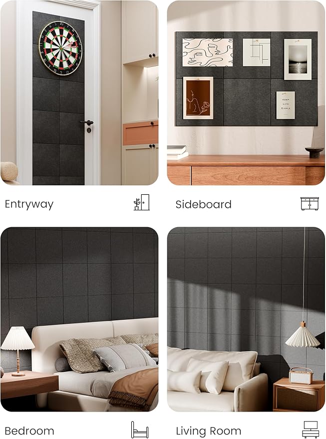 Bumusty Large Cork Board 36" x 24" Alternative - 6 Pack Felt Wall Tiles with 40 Safe Removable Adhesive Tabs, 30 Pushpins, Cork Boards for Walls Pin Board Bulletin Board Office Decor (Charcoal Gray)