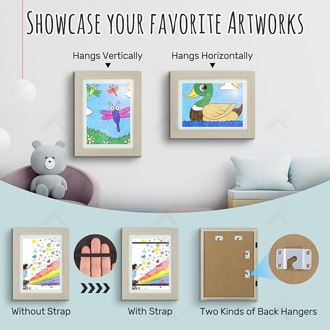Golden State Art, 9x12 Kids Art Frames, Front-Opening Picture Frame Great for Kids Drawings, Artworks, Children Art Projects, Schoolwork, Home or Office (Grey, Set of 4)