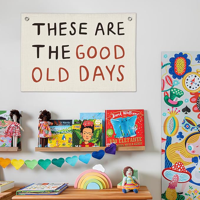 These Are The Good Old Days Sign, Trendy Linen Banner Wall Hanging, Retro Nostalgic Inspirational