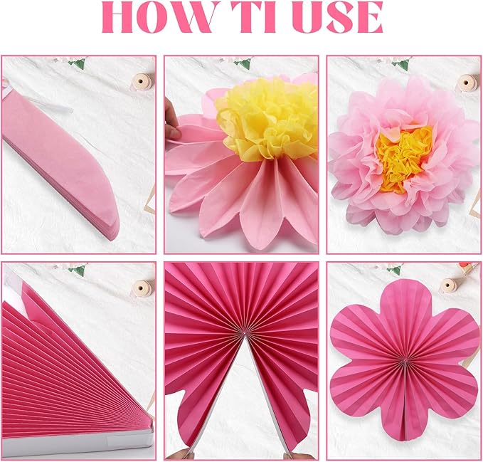 BestoFun 12PCS Paper Flowers Fans Hot Pink Party Decorations Tissue Paper Flowers Decorations for Girl Groovy Birthday Baby Shower Wedding Bachelorette Room Wall Hanging Décor