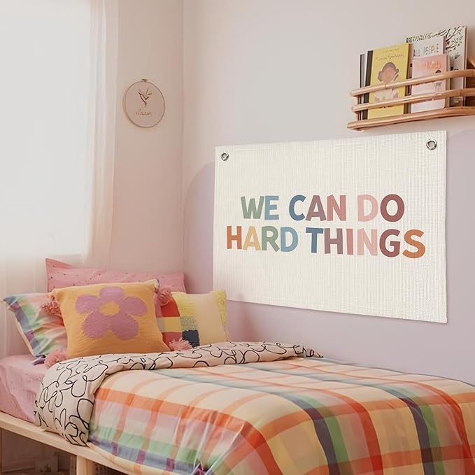 Classroom Tapestry Banner, Inspirational Motivational Wall Decor for Teacher Classroom Nursery, We Can Do Hard Things