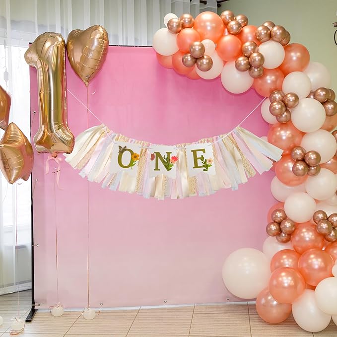Blossom High Chair Banner with Flower & Butterfly- Floral "ONE" First Birthday Decor for Baby Girls, Little Fairy 1st Highchair Garland, Cake Smash Photo Prop