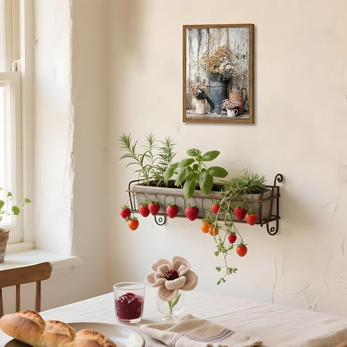 Wood Framed Farmhouse Vintage Canvas Wall Art, Rustic Floral Daisy Pictures Wall Decor Paintings, Country Flower Artwork Poster Prints for Living Room Kitchen Bedroom Bathroom 16x24 inch
