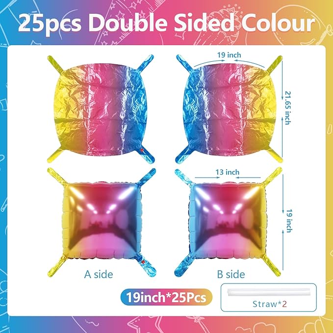 NISOCY 25PCS Gradient Colorful Square Foil Balloons Wall Backdrop Double Sided Colored Balloon Tunnel Arch Kit for Birthday Graduation Baby Bridal Shower Wedding Anniversary Party Decorations