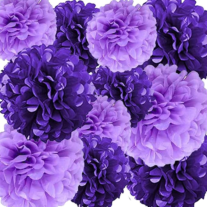 We Moment Purple Paper Pom Poms Decorations for Wedding Girl Party Birthday Purple Party Decoration Ceiling Wall Hanging Tissue Flowers Decorations 12pcs