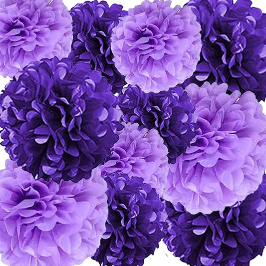 We Moment Purple Paper Pom Poms Decorations for Wedding Girl Party Birthday Purple Party Decoration Ceiling Wall Hanging Tissue Flowers Decorations 12pcs