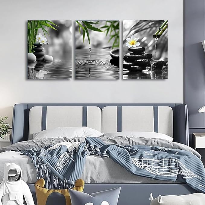 Yxbhhym Black and White Zen Wall Art Poster Gray Prints Green Room Decor Buddha Canvas Pictures Zen Artwork for Spa Living Room Wall Decoration Bathroom Wall Art Bedroom Home Decor Framed