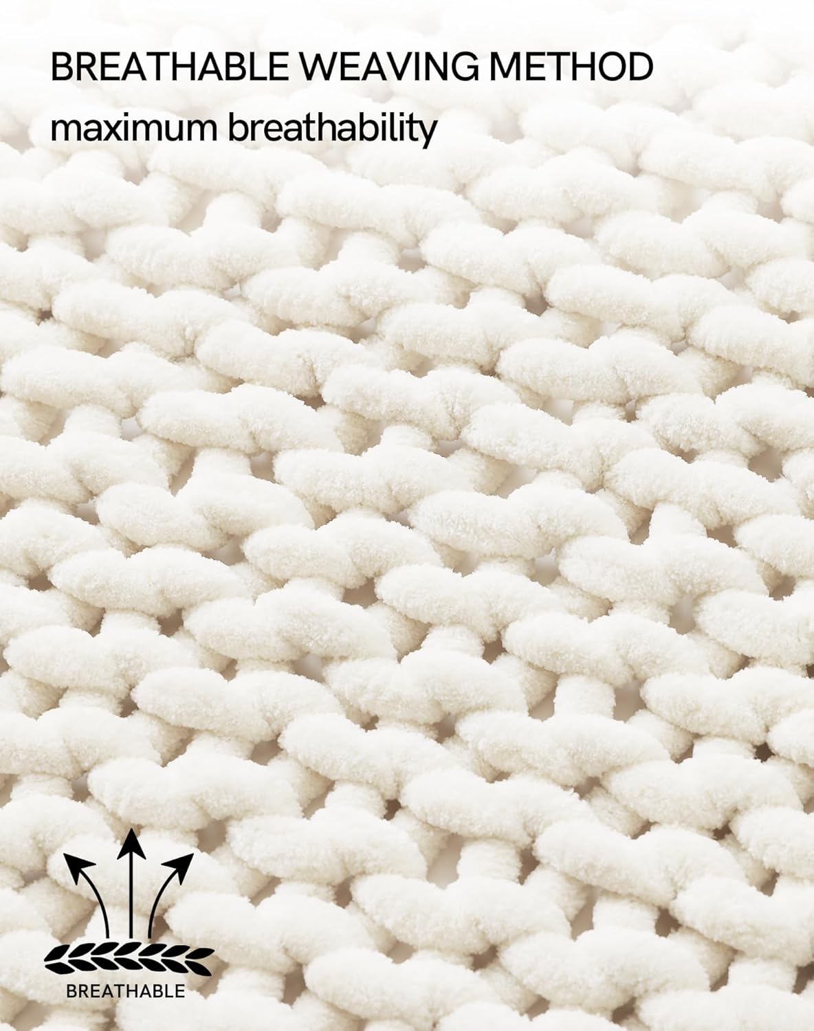 YnM Chunky Throw Blanket, Hand Knitted with Chenille Yarn, Skin Friendly, Ventilated and Breathable, Machine Washable, Home Décor Piece for Couch, Sofa and Bed (Butter Cream, 50x60 Inch)