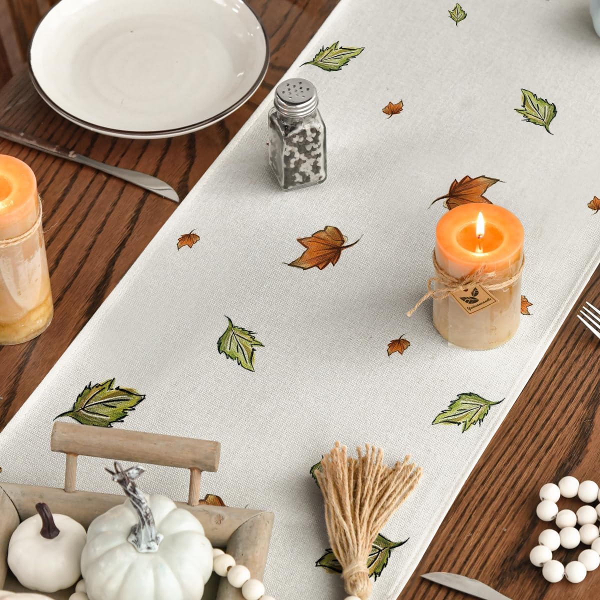 Artoid Mode Pumpkins Bowknot Maple Leaf 210 GSM Fall Table Runner, Seasonal Autumn Kitchen Dining Table Decoration for Home Party Decor 13x120 Inch