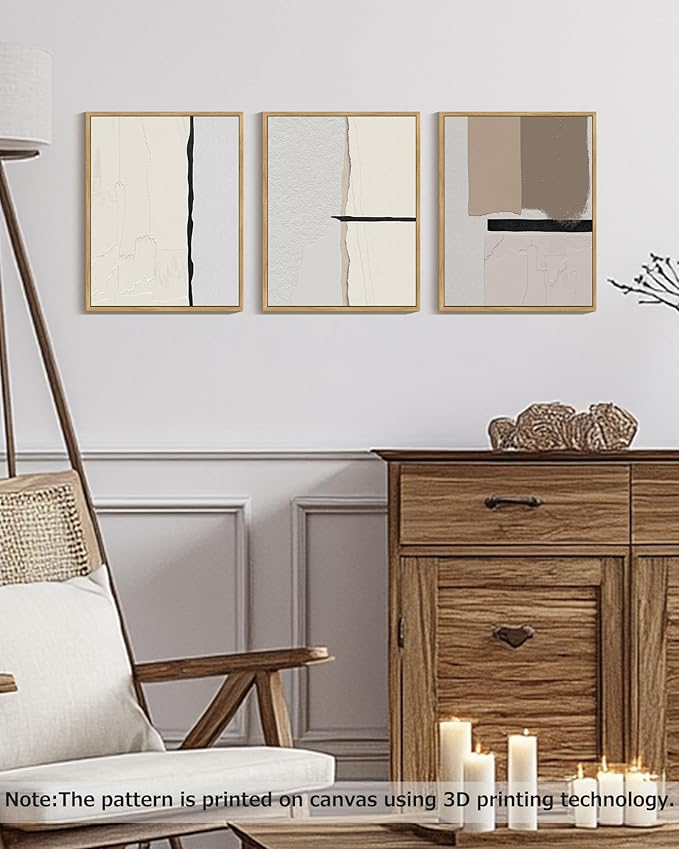 Drsoum Morden Abstract Wall Art Framed Neutral Beige Mid Century Textured Prints Minimalist Artwork Hallway Bedroom Ready to Hang 11x14in Natural Framed