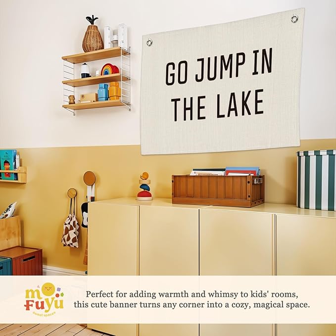 Lake House Decor Canvas Banner,Lake House Gifts for Lake Lovers,Go Jump in The Lake Banner - Surf Decor Wall Hanging Banner Flag for Cabin Bedroom Porch Home 30x20 Inch