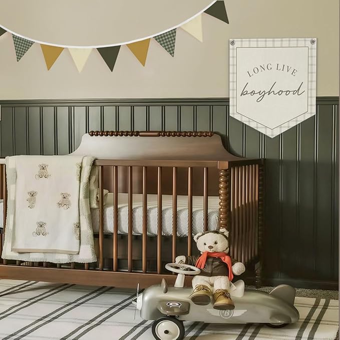 Lacama Long Live Boyhood Banner Vintage Baby Boy Nursery Decor, Baby Boy Room Decor, Vintage Wall Hanging Flag Decor for Nursery Playroom Toddler Room, Boys Room Decor 12x14 lnch