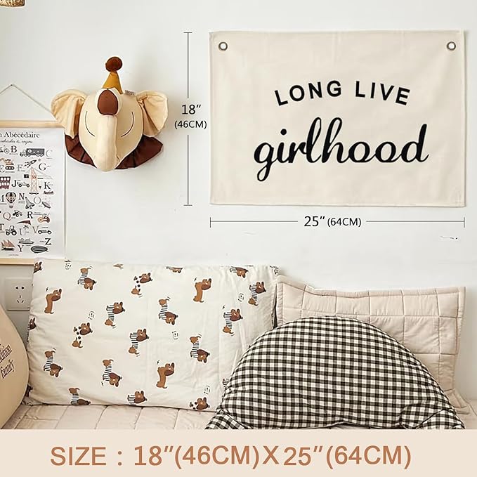Canvas Banner Hanging Flag Banner for Nursery and Playroom Wall Décor for Kids Trendy Room Décor for Boys and Girls (Girlhood)