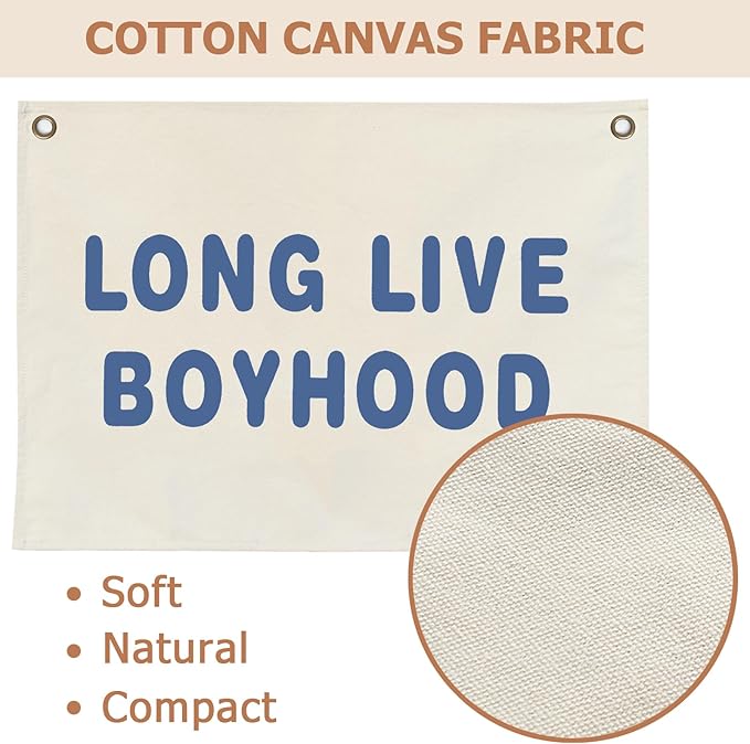 Canvas Banner Hanging Flag Banner for Nursery and Playroom Wall Décor for Kids Trendy Room Décor for Boys and Girls (Boyhood-blue)