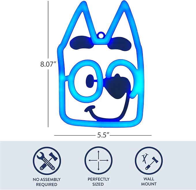 Idea Nuova Bluey Neon Figural LED Hanging Wall Art,Bedroom/Kids Room Wall Décor,5.5"x8"