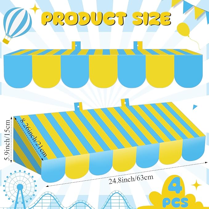 Tallew 4 Pcs 3D Circus Awning Wall Decoration Carnival Awning for Halloween Carnival Theme Party Classroom Decorations(Blue and Yellow)