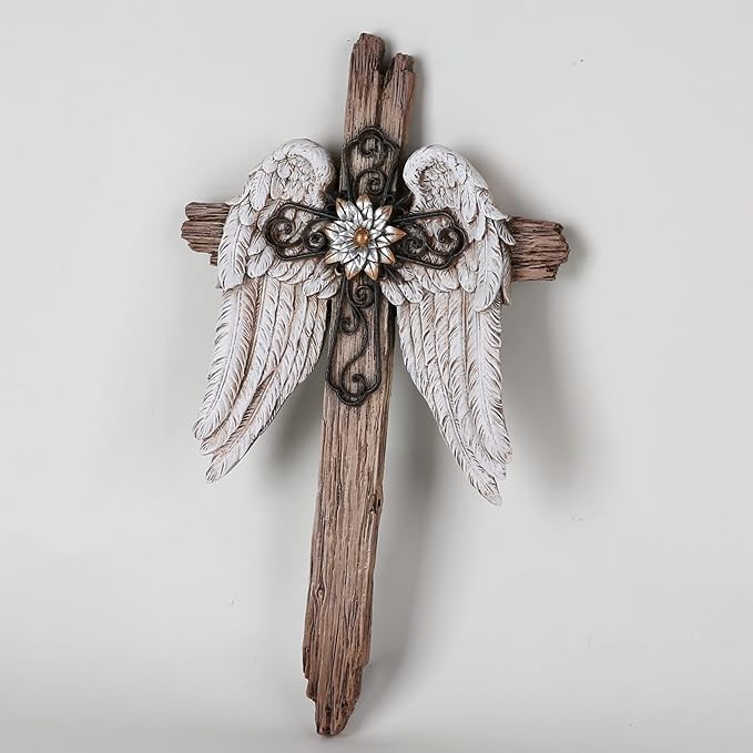 BC Home Decor Angel Wings Crosses Wall Décor, Rustic Decor Style, Decoration Gifts for Women, 12 inches H,Hand Painted by Buildclassic