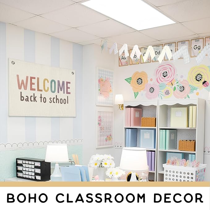 Boho Classroom Decor, First Day of School Banner, Welcome Sign for Classroom Wall Decor for Kindergarten Perschool Elementary Middle School Must Haves 20x30