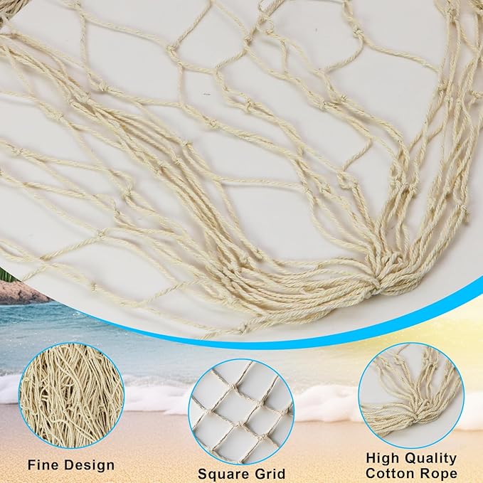 2 PCS Fish Net Decorations, 80 x 40 Inch, Ocean Themed Party Decor Beach, Nautical Wall Hanging Fishing Net for Coastal Bedroom, Bathroom, or Under The Sea Party Decorations