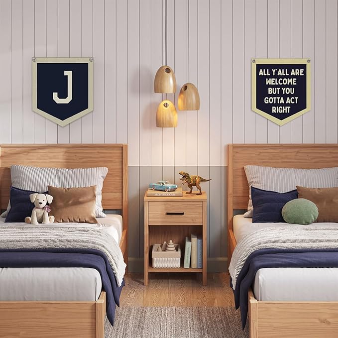 Lacama Toddler Boys Room Decor Name Pennant Flag,Vintage Name Pennant Flag Banner, Baby Boy Nursery Wall Art for Toddler Bedroom Playroom Kidsroom，Baby Boy Christmas Gifts，Initial Monogram J 12x14 in