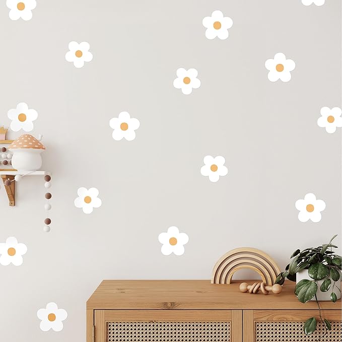 Daisy White Flowers Decals - Easy-to-Apply & Removable Wall Stickers: Transform Your Toddlers Bedroom with Durable, Vibrant Peel-and-Stick Wall Decor – Stickers for Kids