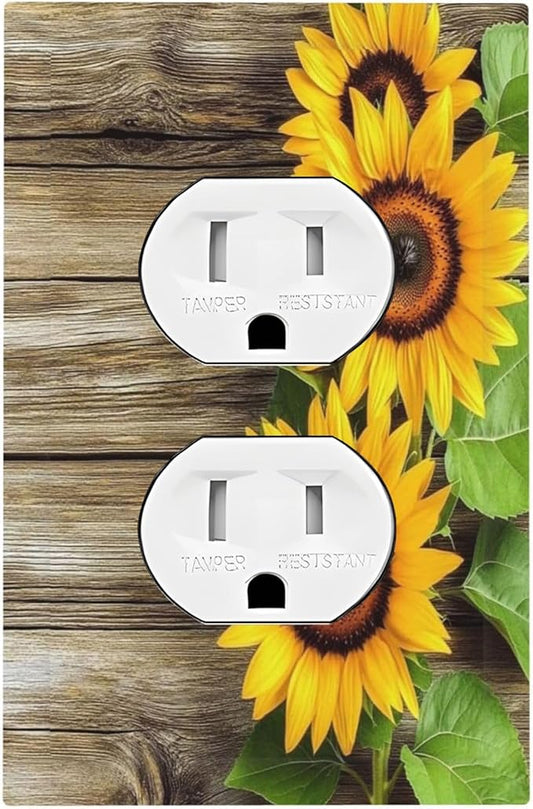 Outlet Covers Sunflowers Rustic Wood 1 Gang Duplex Light Switch Cover Decorative Switch Plates Electrical Receptacle Faceplate Wall Plate For Farmhouse Cabin Decor