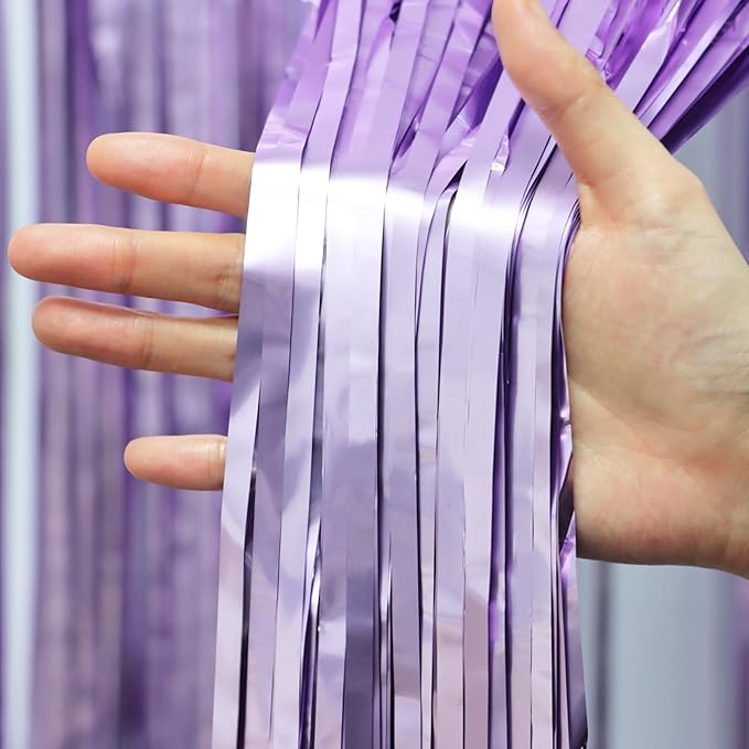 3.3 x 6.6 ft Foil Fringe Backdrop Curtains, Tinsel Streamers Party Decorations, Fringe Backdrop for Birthday, Baby Shower, Gender Reveal, Graduation (6, Light Purple)