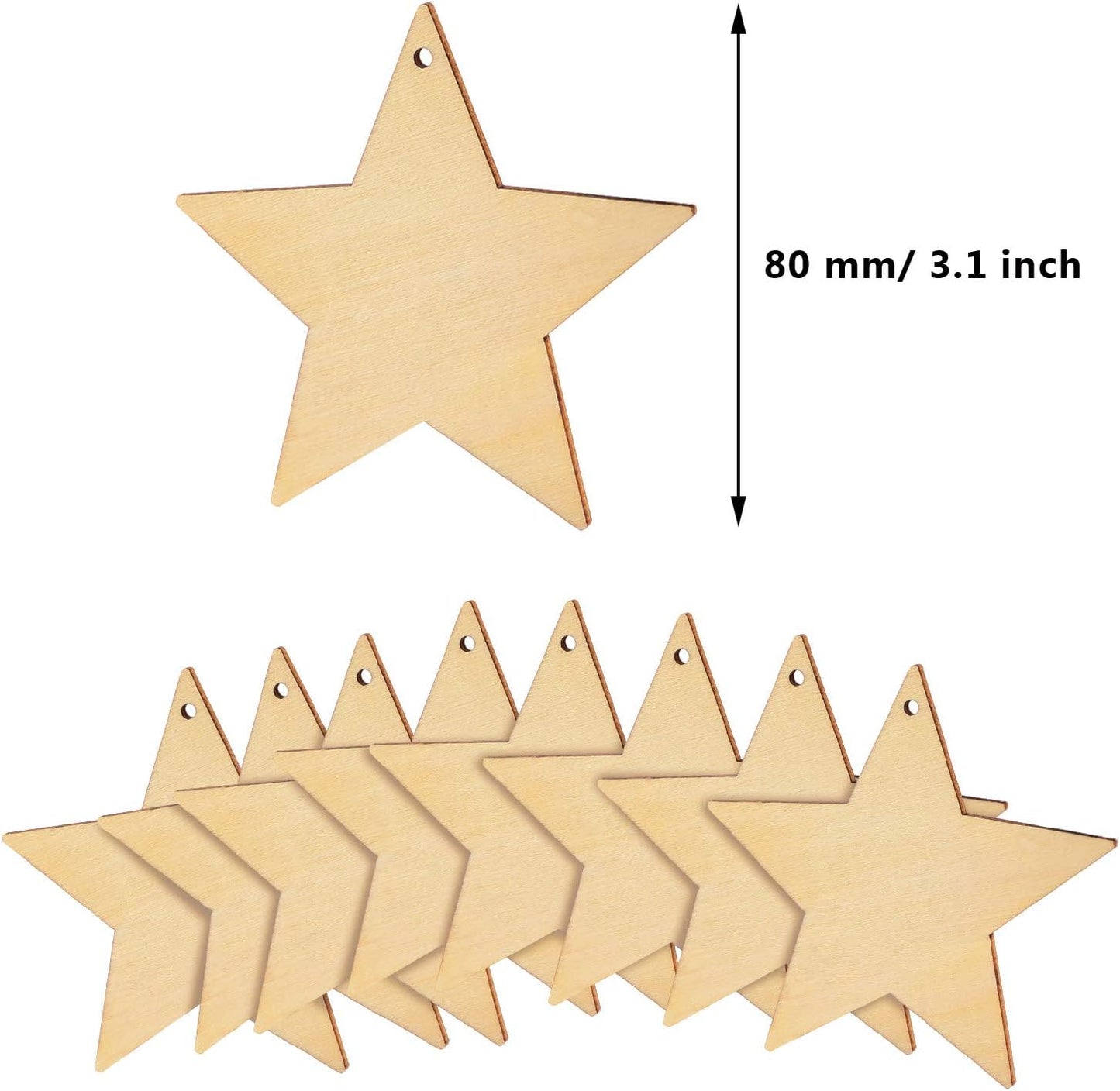 Blulu 100 Pieces Christmas Wooden Ornaments Star Round Wood Slices Wood Snowflake Angel Shape Christmas Tree Hanging Embellishments with 100 Pieces Cords (Style 2)