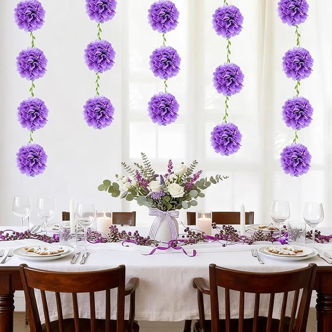 Tissue Paper Pom Pom Garland Hanging Paper Flower Decorations for Wedding Baby Shower Engagement Garden Tea Party Bridal Shower Spring Summer Wall Decor Nursery Arch Backdrop