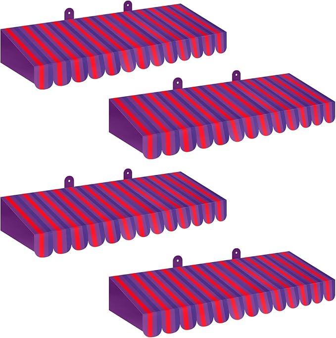Boao 4 Pack Circus Awning Decoration 3D Stripe Cardboard Awning Carnival Wall Decor Circus Party Favors for Lemonade Stand Bakery Ice Cream Truck Bulletin Board Decor(Purple and Red)
