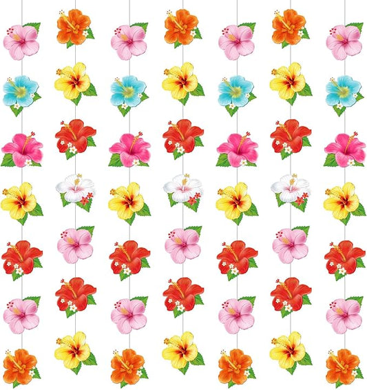 8 Pcs Hawaiian Luau Party Decorations Hibiscus Flower Birthday Hanging Garlands Banner Tropical Hawaiian Paper Cutouts Streamer for Wall Ceiling Decor Summer Aloha Beach Pool Party Supplies