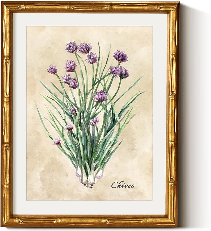 VIYYIEA Bamboo Detail Design Gold Framed Wall Art, Chive Canvas Prints, Vintage Framed Wall Decor, Picture Print Painting for Home Decor, 11 x 14 Inch