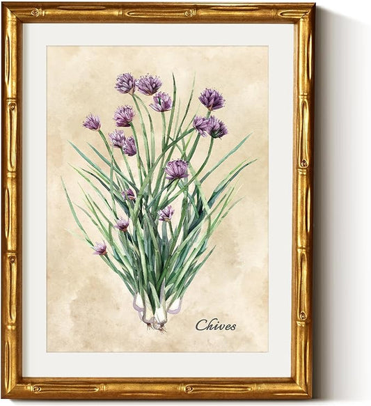 VIYYIEA Bamboo Detail Design Gold Framed Wall Art, Chive Canvas Prints, Vintage Framed Wall Decor, Picture Print Painting for Home Decor, 11 x 14 Inch
